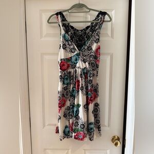 LUX floral lace patterned skater dress with crochet back and straps (size M)